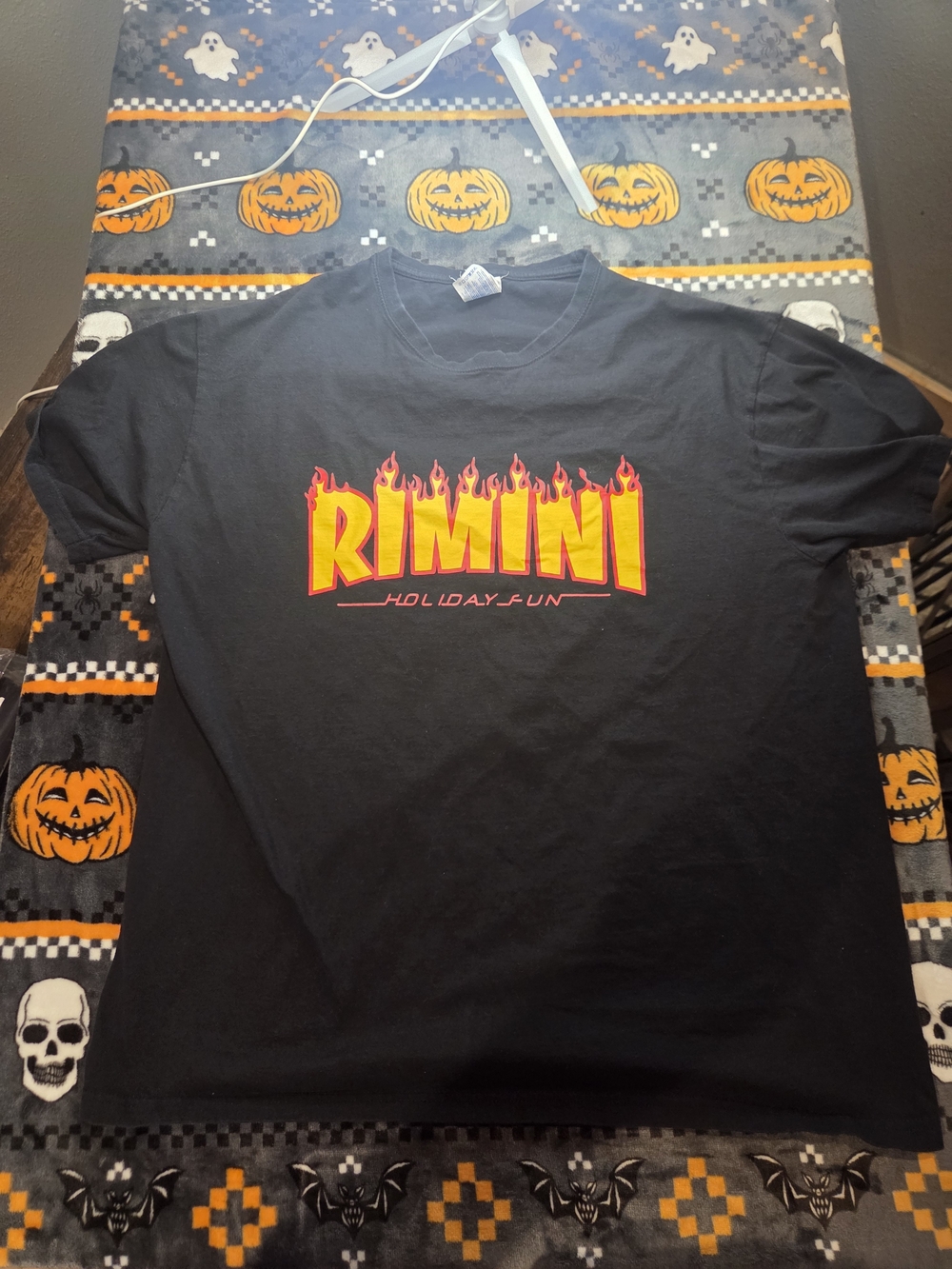 Gildan Black Tee with Yellow and Red Flame 'RIMINI' Graphic